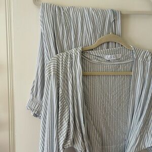 Lake Blue and White Striped Kimono Pajama Set